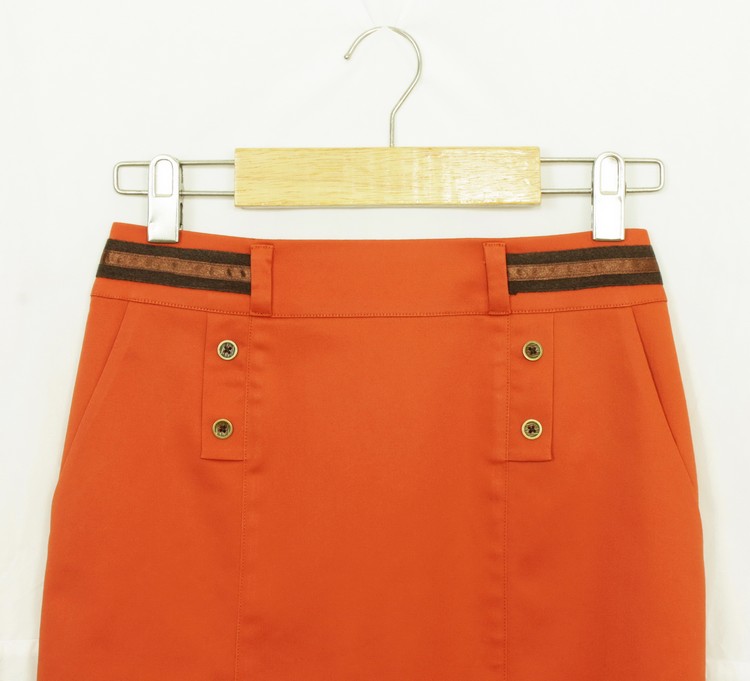 SK-142 กระโปรงแฟชั่น&ทำงาน ทรงสอบมีกระเป๋า 2 ข้าง ผ้าคอตตอนญี่ปุ่นสีส้มอิฐ