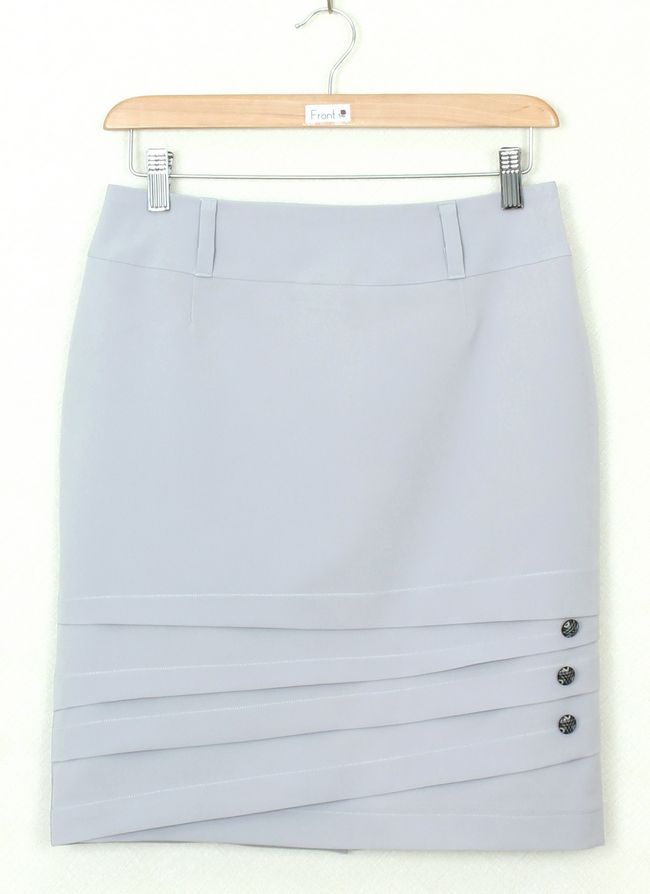 กระโปรงแฟชั่น&ทำงาน กระโปรงสอบ ผ้าไหมอิตาลีสีเทา ชายกระโปรงตีเกร็ดแต่งด้วกระดุม / SK-286