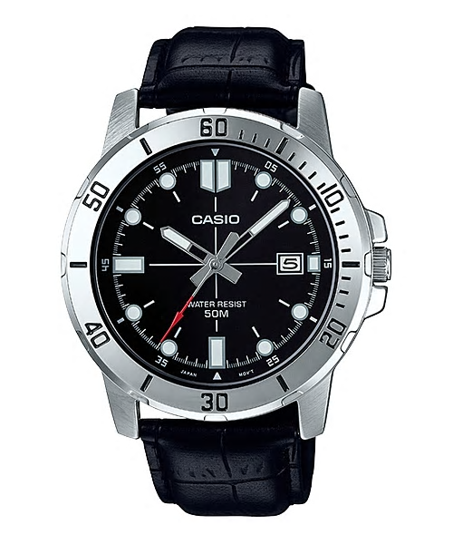 CASIO Standard รุ่น MTP-VD01L-1EVUDF สายหนังสังเคราะห์สีดำ จอดำ สินค้าใหม่ ของแท้ รับประกันศูนย์ CMG