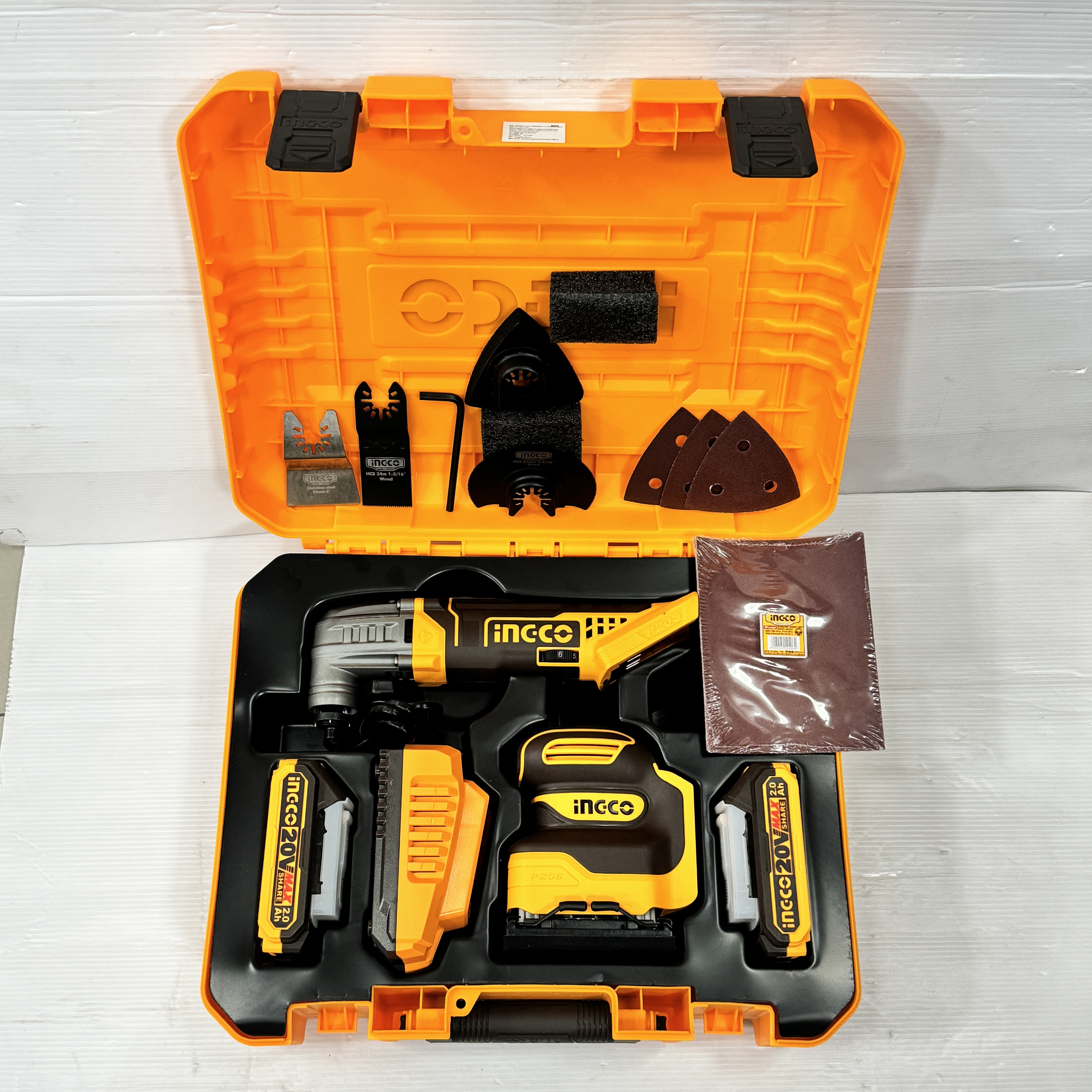 INGCO Combo Set CKLI20276 20V. (CMLI2022+CSHSLI2014) เครื่องตัดอเนกประสงค์+เครื่องขัดกระดาษทราย