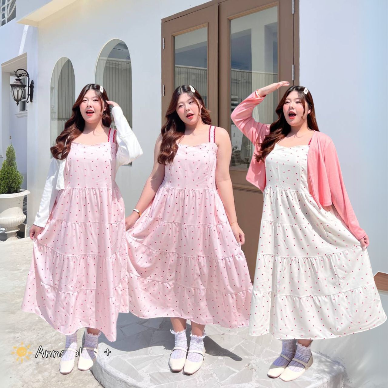 A201 เดรส สาวอวบ สม็อคหลัง มาพร้อมเสื้อคลุมจะรับเฉพาะเดรสอย่างเดียวก็ได้ ขาว ชมพู อกได้ถึง50นิ้ว