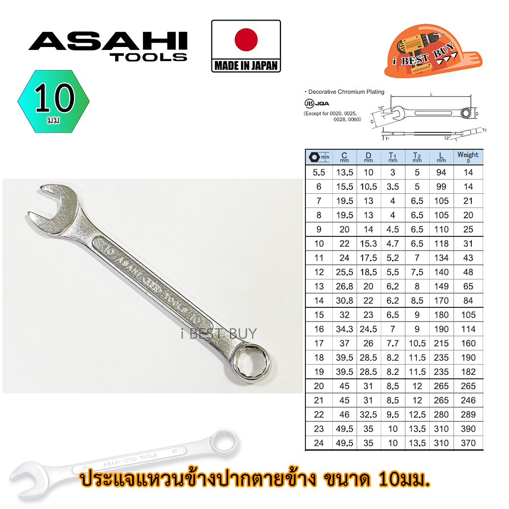 Asahi ประแจแหวนข้างปากตาย อาซาฮี ขนาด 10มม. ผลิตจากประเทศญี่ปุ่น แท้