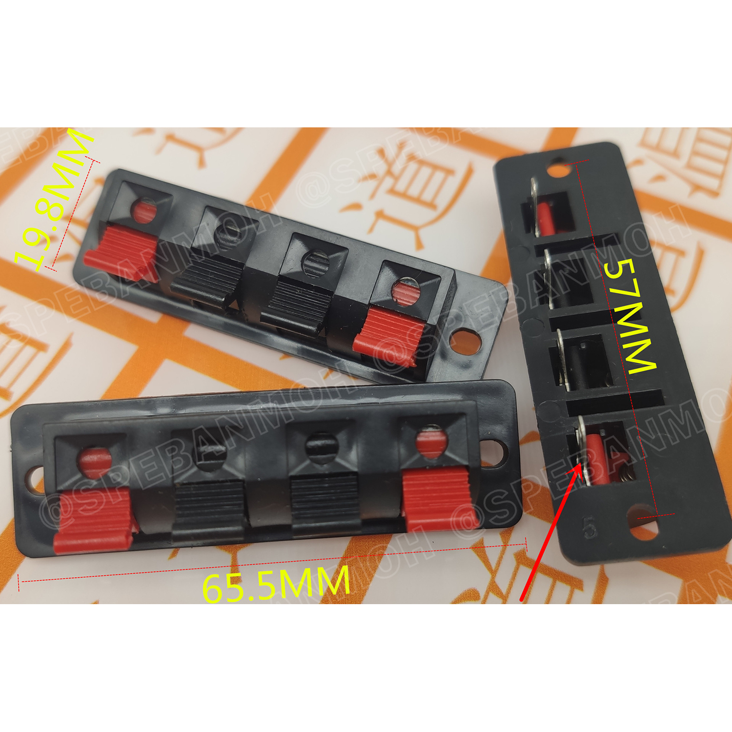 [ 5ชิ้น ] TAB-6520-4P แท็บลำโพง Speaker Terminal 4 Pole แท็ปต่อตู้ลำโพง แบบกด ขั้วลำโพง 4พิน เทอร์มินอลต่อสายลำโพง ขนาด 65.5 x 19.8 mm 4โพล