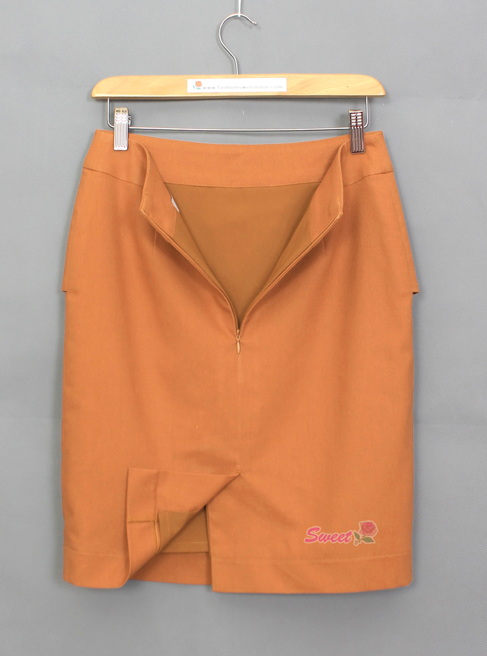 SK-495 กระโปรงทรงสอบ ผ้าคอตต้อนลินินสีส้ม