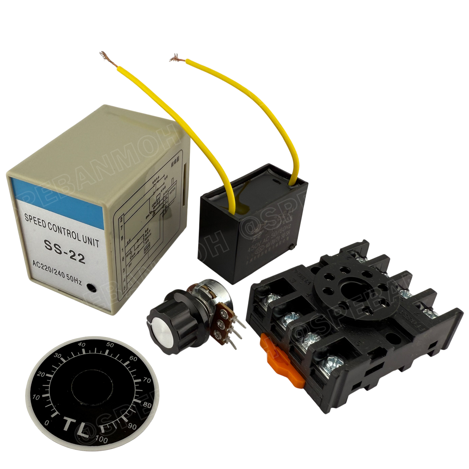 [ 1 ชิ้น ] SS-22 อุปกรณ์ควบคุมความเร็วมอเตอร์ Speed Control Unit 220V 240V AC Motor Speed Control Switch Ohm Potentiometer ชุดปรับรอบมอเตอร์ Motor Speed Pinpoint Regulator Controller ชุดคอนโทรลรอบมอเตอร์