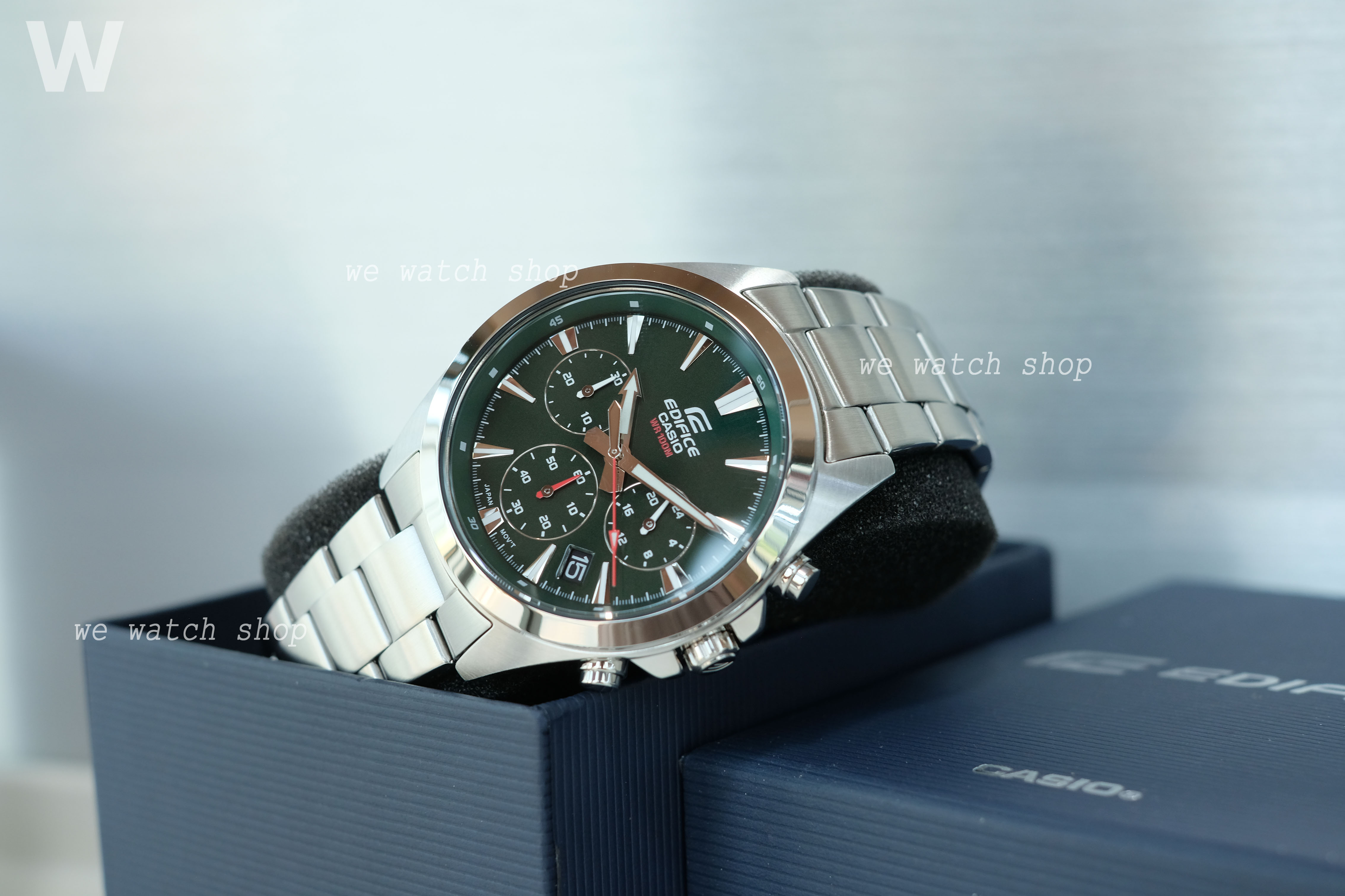 CASIO EDIFICE รุ่น EFV-630D-3AVUDF สีเงิน หน้าปัดสีเขียว สินค้าใหม่ ของเเท้ ประกันศูนย์ CMG