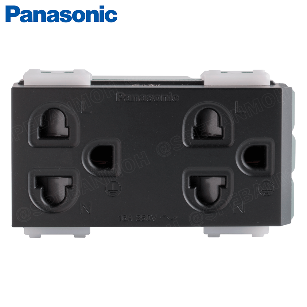 WEGN15829B INITIO PANASONIC เต้ารับคู่ เสียบขากลมแบน มีกราวด์และม่านนิรภัย Grounding Duplex Universal Receptacle with Safety Shutter 16A 250V∼
