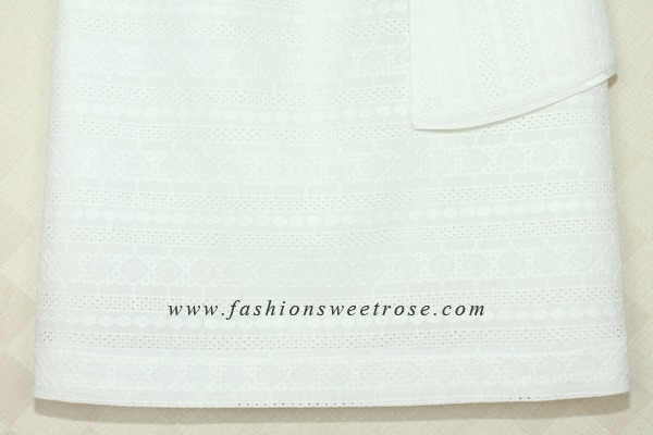 SK-358 กระโปรงทรงเอ ผ้าลูกไม้คอตต้อนญี่ปุ่นสีขาว แต่งกุ้นระบายด้วยผ้าสีขาว