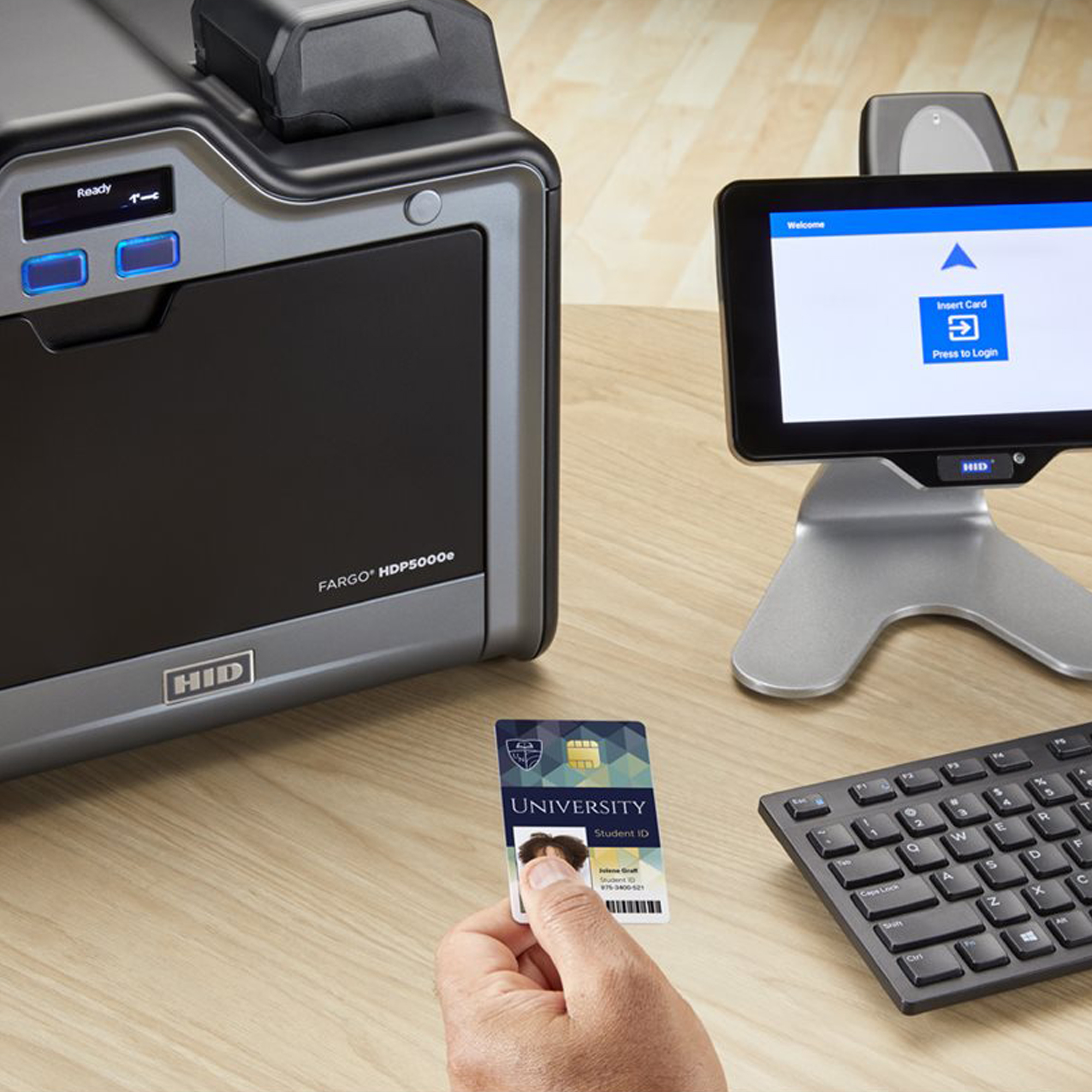 HID Fargo HDP5000e เครื่องพิมพ์บัตรพลาสติก เครื่องพิมพ์บัตรประจำตัว Plastic card PVC printer Resin Thermal Transfer