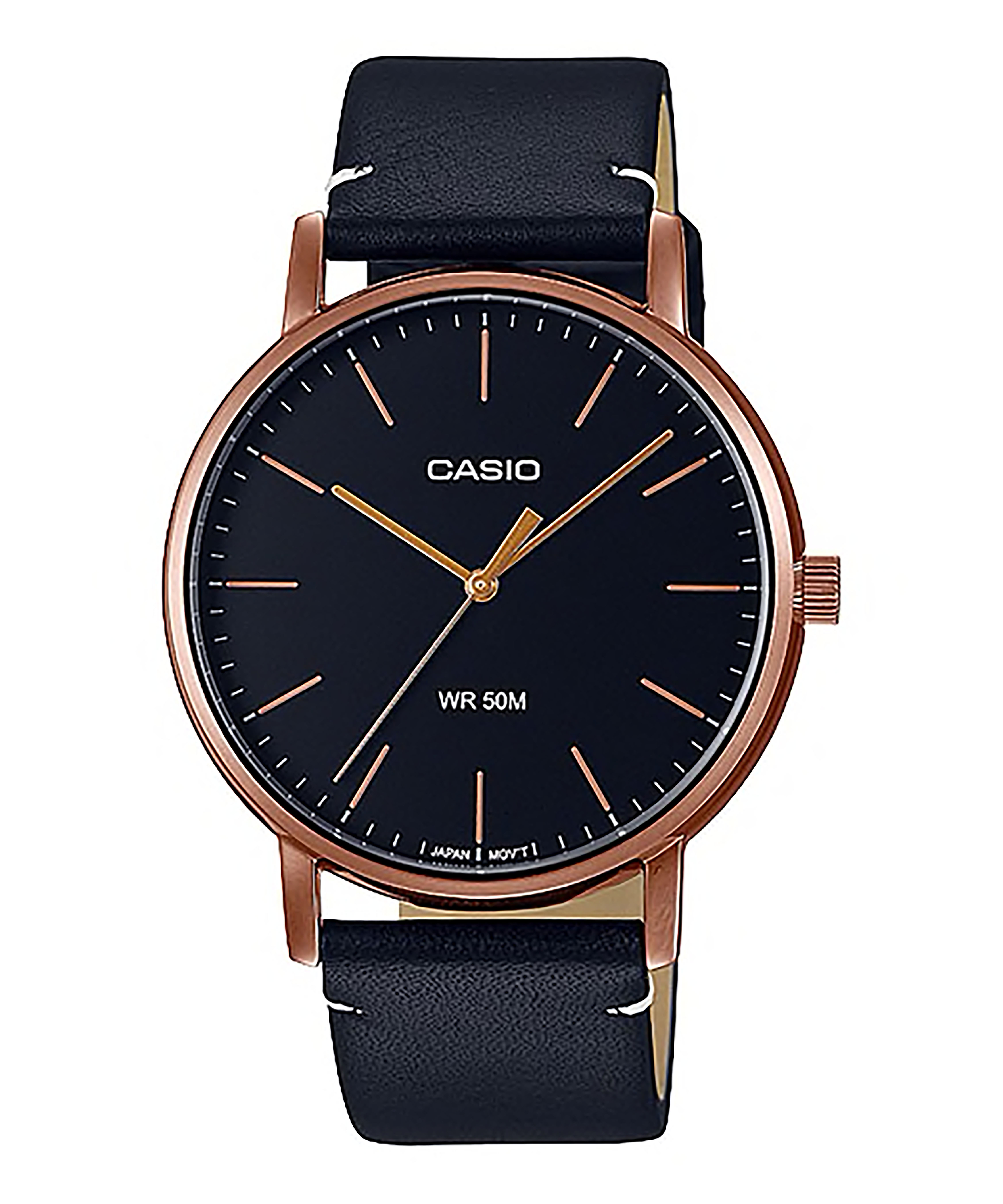 CASIO Standard รุ่น MTP-E171RL-1EVDF จอดำ สายหนังแท้ สีดำ สินค้าของเเท้ รับประกันศุนย์ CMG 1 ปี