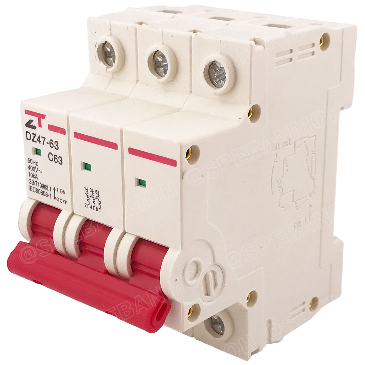DZ47-63-3P 63A เบรกเกอร์เมน ยึดรางปีกนก 3P 63A AC Circuit Breaker เบรกเกอร์ตัดไฟเกิน 3โพล 63แอมป์ คัดเอาท์ ป้องกันกระแสเกิน Overload ป้องกันการลัดวงจร Short circuit เบรกเกอร์ตัดไฟ เบรกเกอร์ลูกย่อย Ac Circuit Breaker ไฟบ้าน 230V/400V AC มินิเซอกิตเบรก
