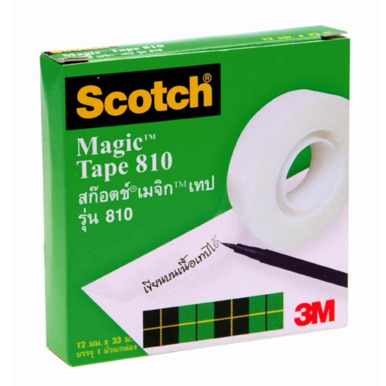 เมจิกเทป เทปขุ่น Scotch รุ่น 810 เขียนทับบนเทปได้ แกน 1 นิ้ว กว้าง 18 มม ยาว 33 ม.