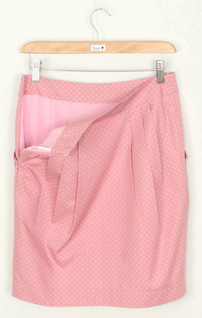 SK-213 กระโปรงแฟชั่น&ทำงาน ทรงสอบจับจีบทวิช ผ้าคอตตอนญี่ปุ่นลายจุดเล็กสีชมพูอมม่วง