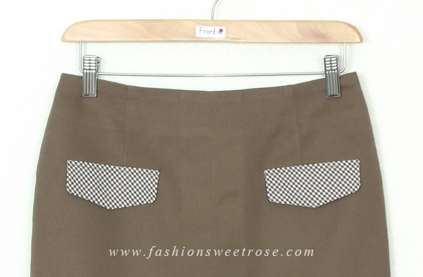 SK-310 กระโปรงแฟชั่น&ทำงาน ทรงสอบ ผ้า Cotton Japan สีน้ำตาล มีกระเป๋าหน้า 2 ข้าง