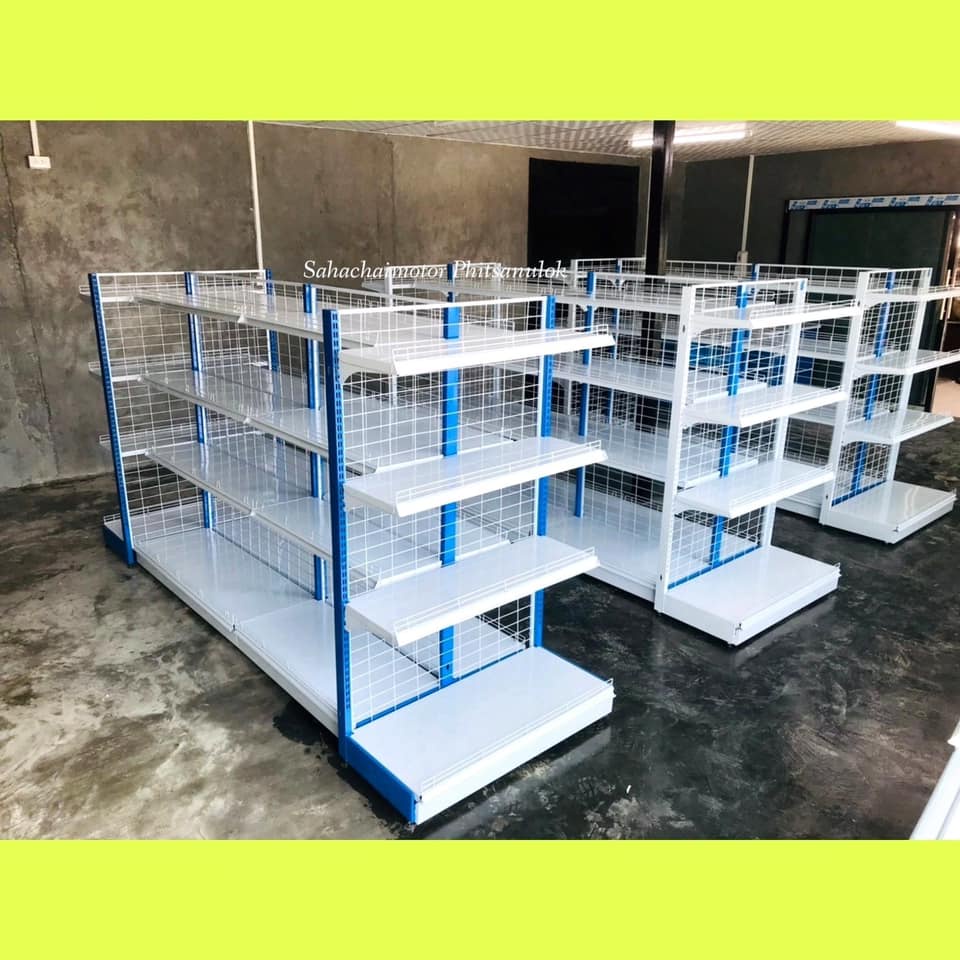 ชุดชั้นมินิมาร์ท ยาว 2.70ม. ชั้น 2 ด้าน ขนาด กว้าง85x90 x150cm. ชุดต้น 1ชุด+ชุดต่อ 1ชุด และ ชั้นปิดหัว 45x70x150cm. 2ชุด