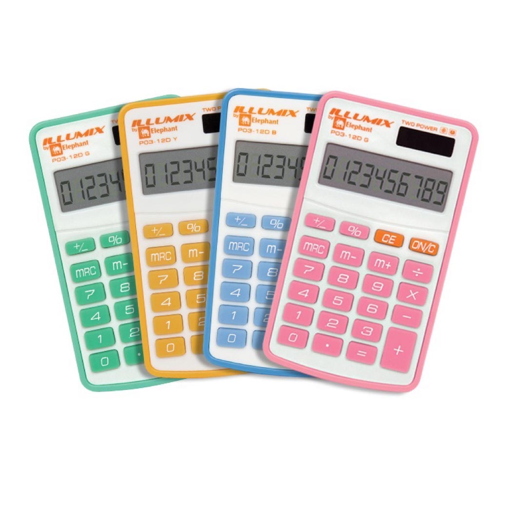 เครื่องคิดเลข ตราช้าง รุ่น P03-12D เครื่องคิดเลข 12 หลัก มีฝาพับ