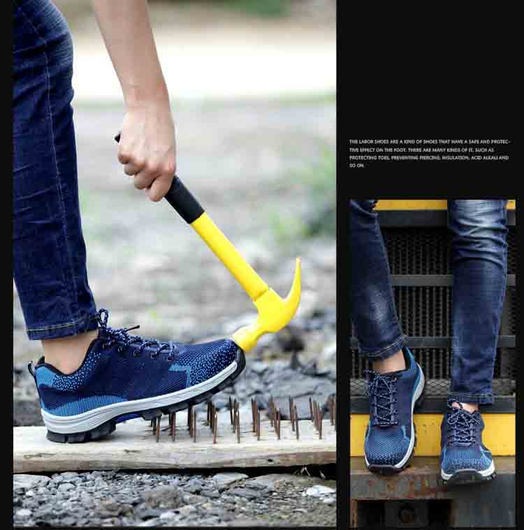 JUBANG รองเท้าเซฟตี้ผ้าใบ หัวเหล็ก ระบายอากาศดี พื้นยางกันลื่น หัวเหล็ก พื้นเสริมแผ่นเหล็ก