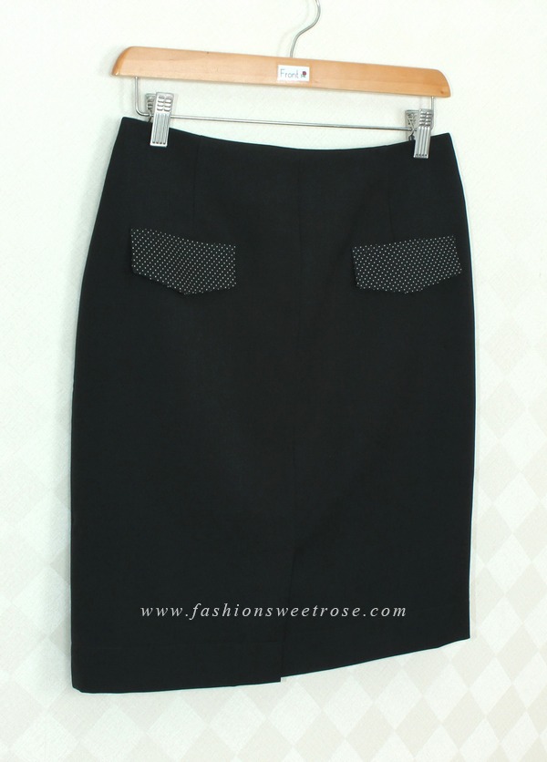 SK-357 กระโปรงแฟชั่น&ทำงาน ทรงสอบ ผ้าสลาฟสีดำ มีกระเป๋าหน้า 2 ข้าง