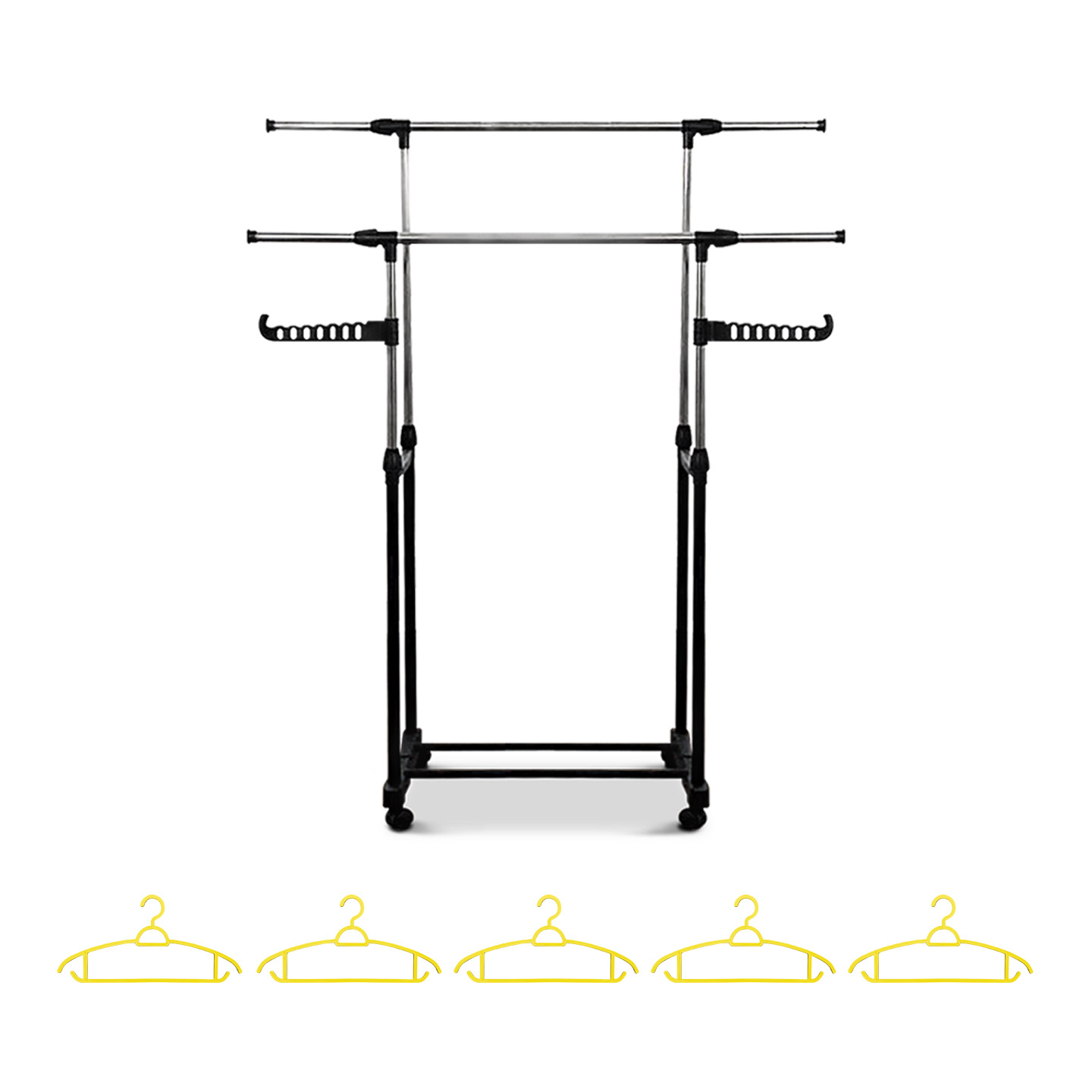 ราวตากผ้ารุ่น SMART RACK + ไม้แขวนเสื้อพลาสติก สีเหลือง 5 ชิ้น