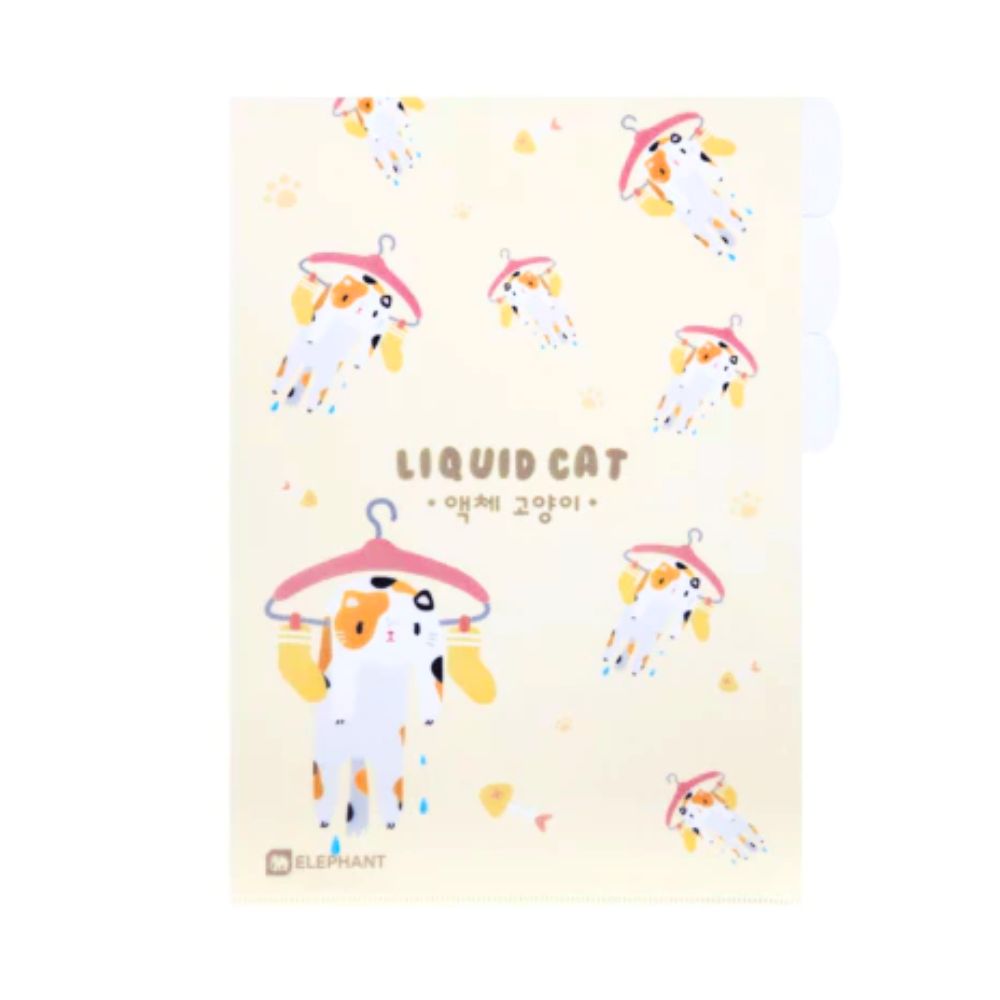 แฟ้มสอด แฟ้มพลาสติก แฟ้มซอง 3 ช่อง ตราช้าง Elephant ขนาด A4 ลาย LIQUID CAT