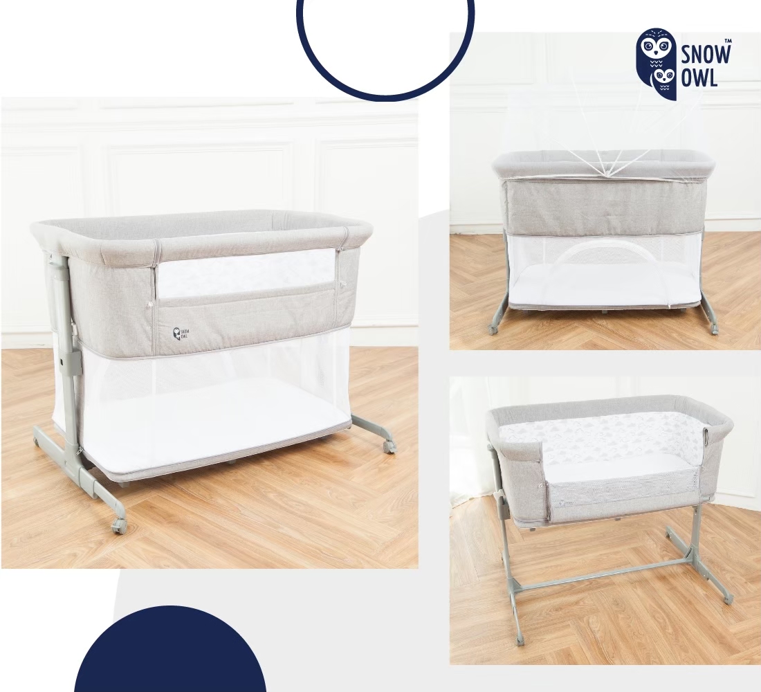 SNOW OWL™ BABY BEDSIDE CRIB เตียงนอนเด็ก All in One สี GREY มีขาโยกได้