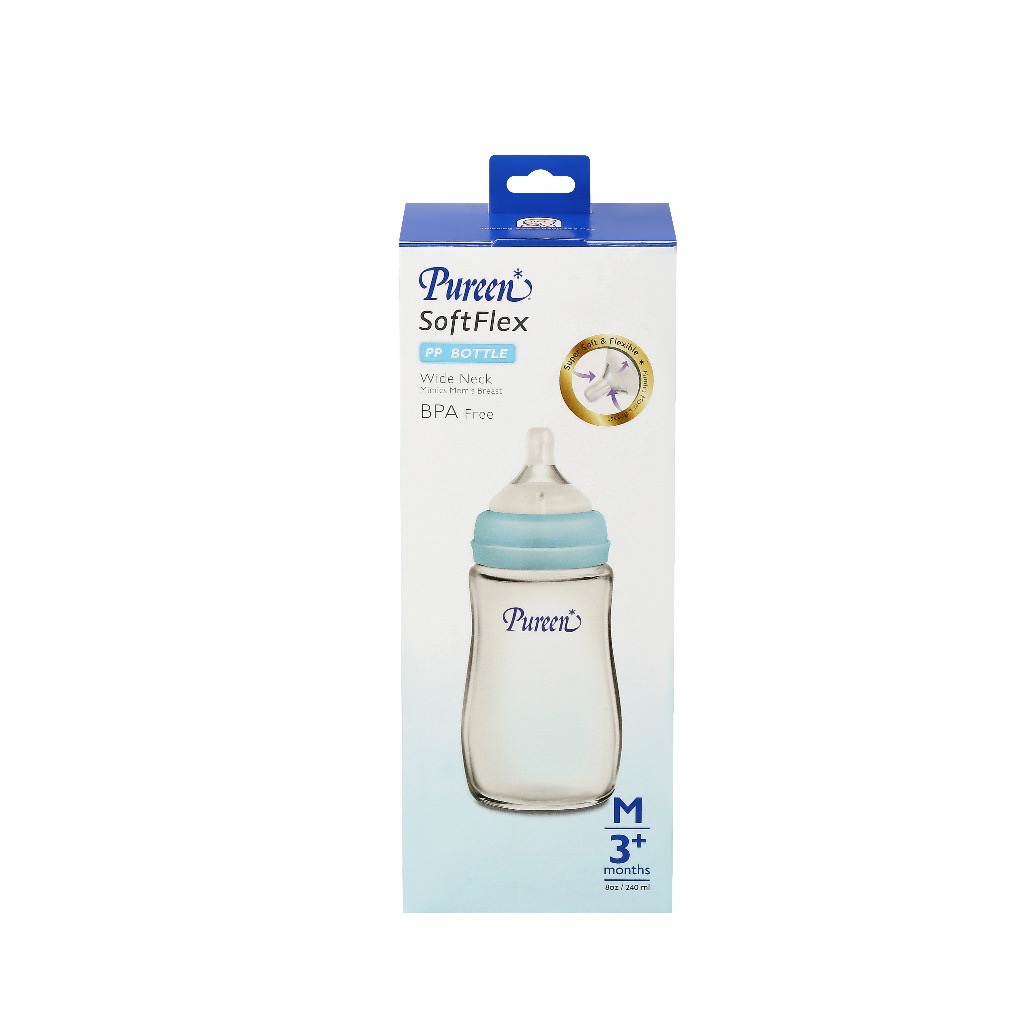 เพียวรีน ขวดนมคอกว้าง ซอฟท์เฟล็กซ์ (PP) 8 oz