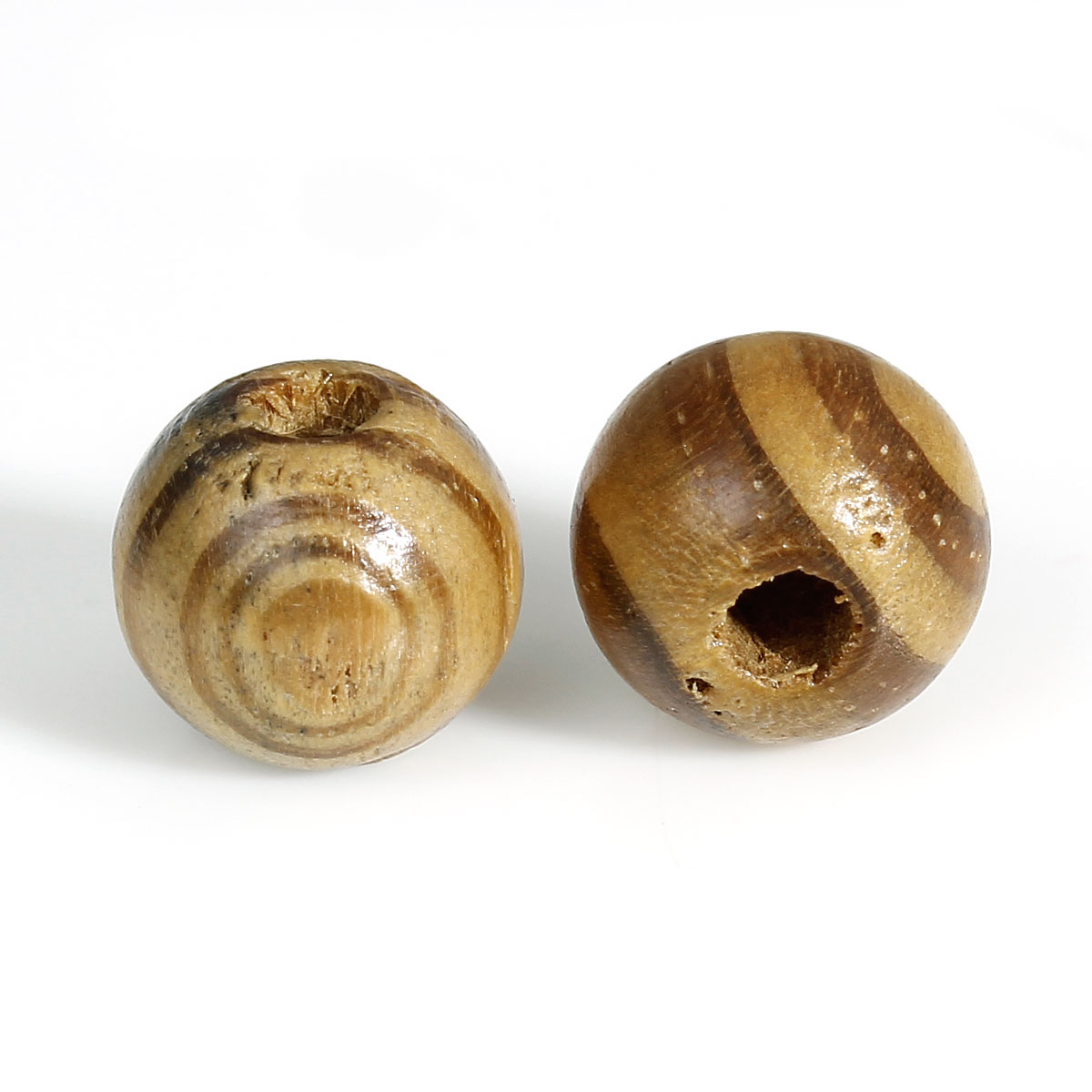 ลูกปัดไม้เม็ดกลมลายม้าลาย สีน้ำตาลอ่อน ขนาด 12mm 100 เม็ด