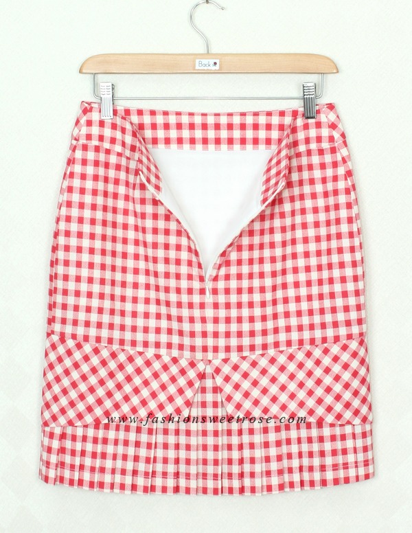 SK-380 กระโปรงแฟชั่น&ทำงาน ทรงสอบ ผ้าคอตต้อนลินินญี่ปุ่น ลายสก๊อตโทนแดง ชายกระโปรงจับจีบรอบตัว