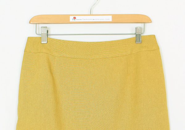 SK-480 กระโปรงทรงปลายบาน ผ้าคอตต้อนลินินไอริส สีเหลืองมาสตาส