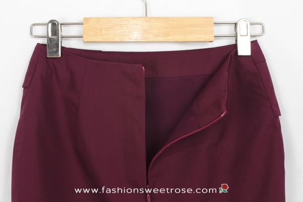 กระโปรงทรงสอบ ผ้าคอตต้อนญี่ปุ่นสีม่วงเปลือกมังคุด ตัดแต่งด้วยผ้า 2 ชิ้น / SK-100