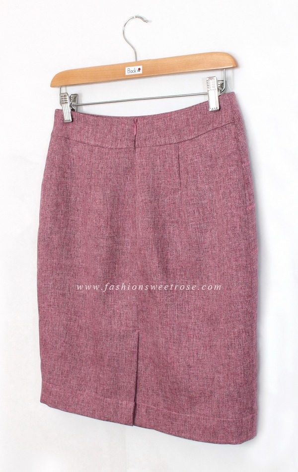 SK-422 กระโปรงแฟชั่น&ทำงาน ทรงสอบ ปักลายก้างปลา ผ้าคอตต้อนลินินไอริสสีชมพู