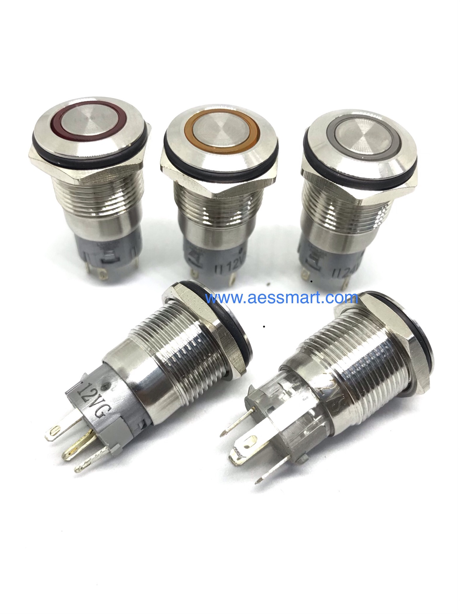 สวิตซ์กดติดปล่อยดับแบบเรียบ 12V กันน้ำ 16 mm(คละสี)