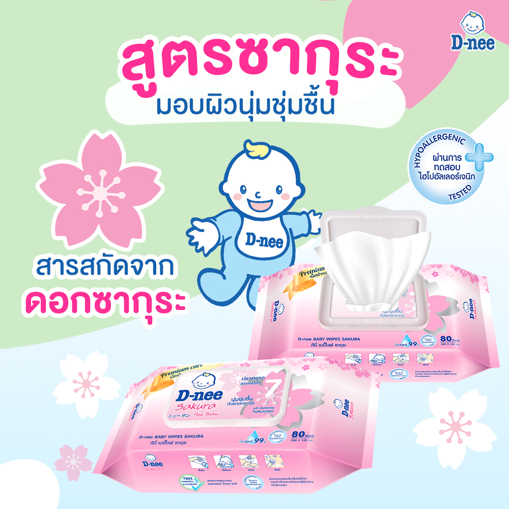 D-nee เบบี้ไวพ์ สูตรอ่อนโยนจากธรรมชาติ ด้วยน้ำบริสุทธิ์ 99%