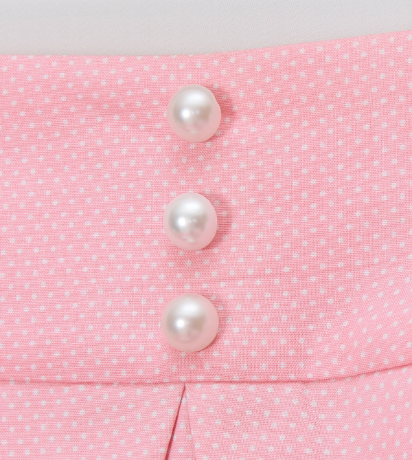 SK-474 กระโปรงทรงสอบ ผ้าคอตต้อนญี่ปุ่นลายจุดสีชมพู