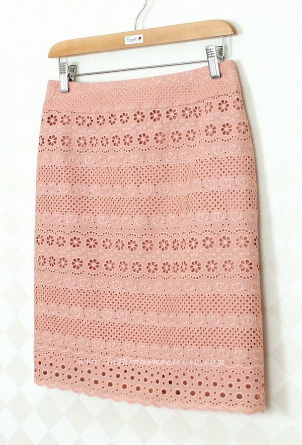 SK-350 กระโปรงแฟชั่น&ทำงาน ทรงสอบ ผ้าลูกไม้คอตตอน สี Peach ชายกระโปรงเป็นเชิงลูกไม้