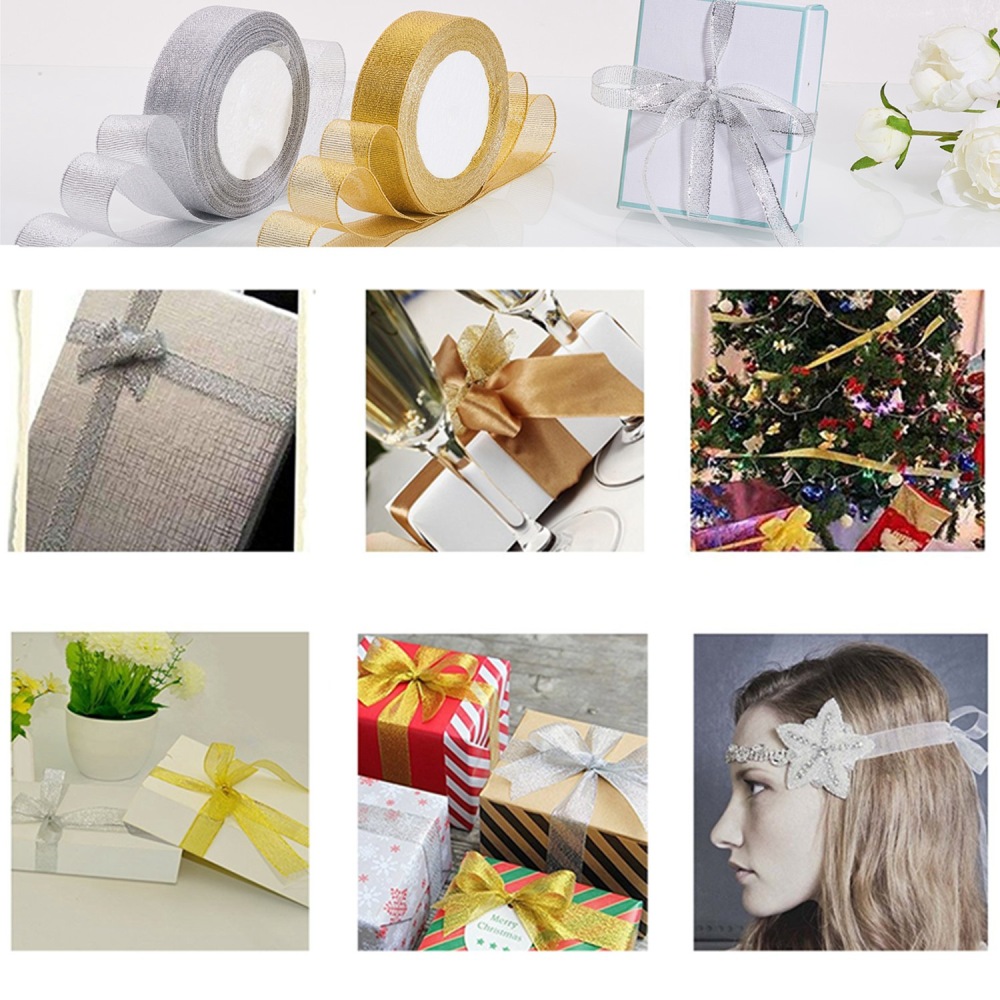 ริบบิ้นเมทาลิคหน้าเดียว สีเงิน 1 ม้วน ยาว 25 หลา