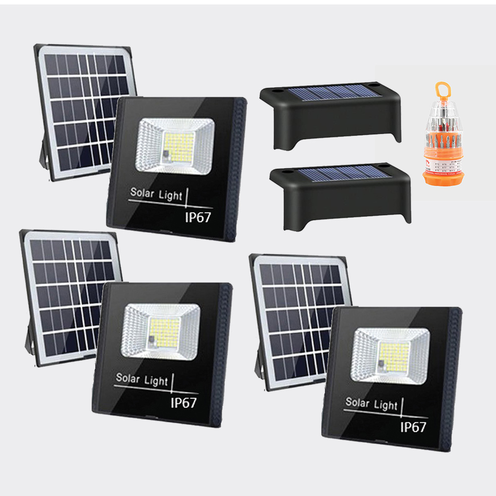 Solar Cells 50W 3 ตัว + Step Light 2 ตัว + ชุดไขควงส้ม