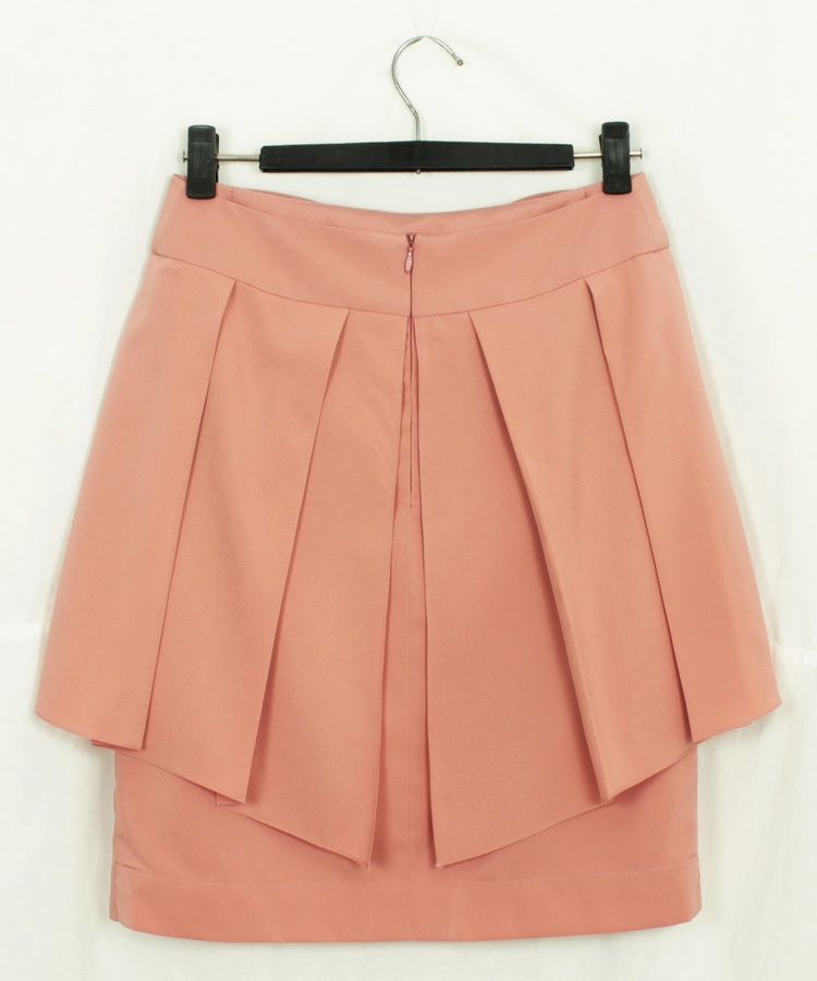 SK-146 กระโปรงแฟชั่น&ทำงาน ผ้าไหมอิตาลีสีชมพูพาสเทล มีโบว์ซ้อนกัน 2 ชั้น