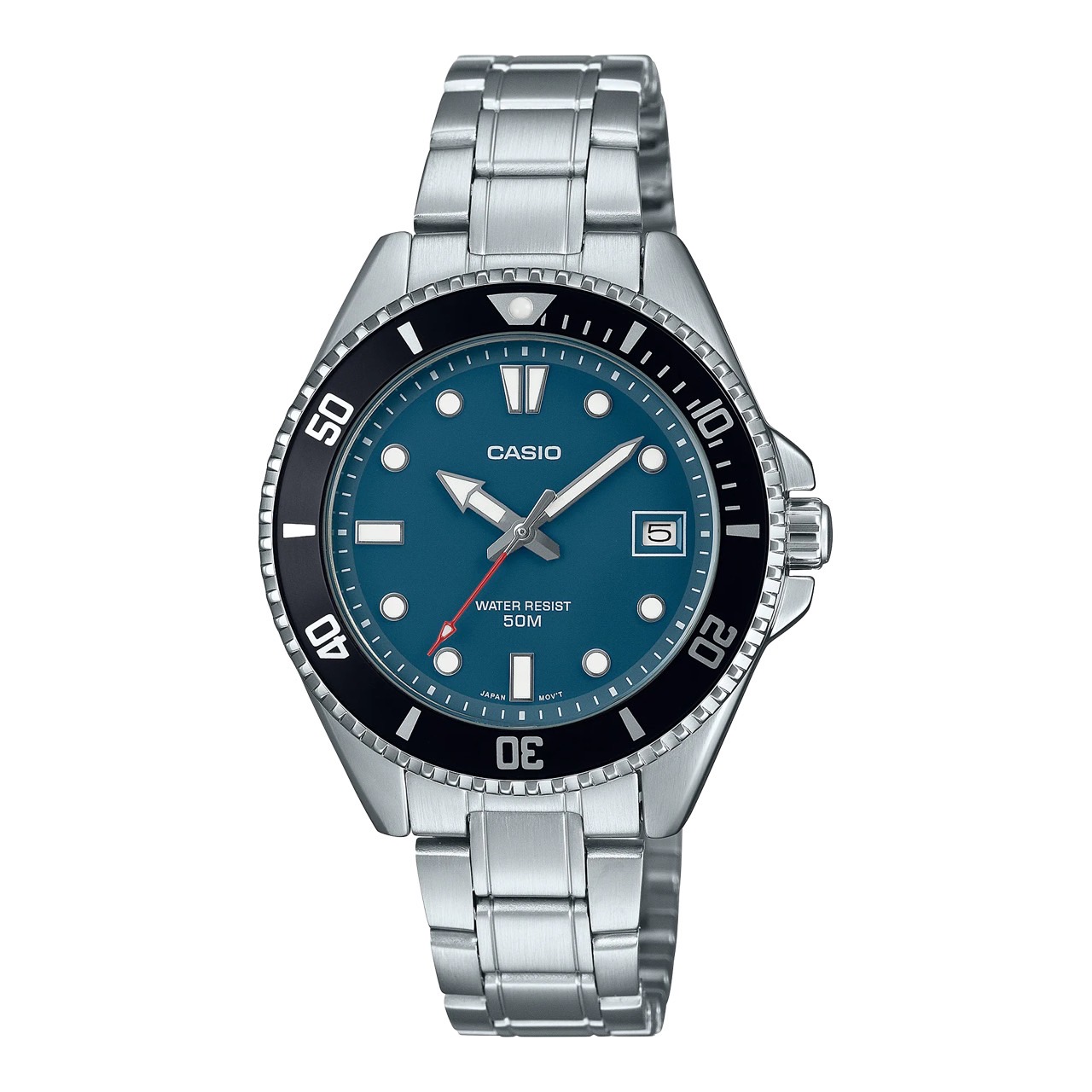 CASIO DURO MINI รุ่น MDV-10D-2A1VDF สีเงิน จอสีกรมท่า สายสแตนเลส สินค้าของเเท้ รับประกันศูนย์ CMG