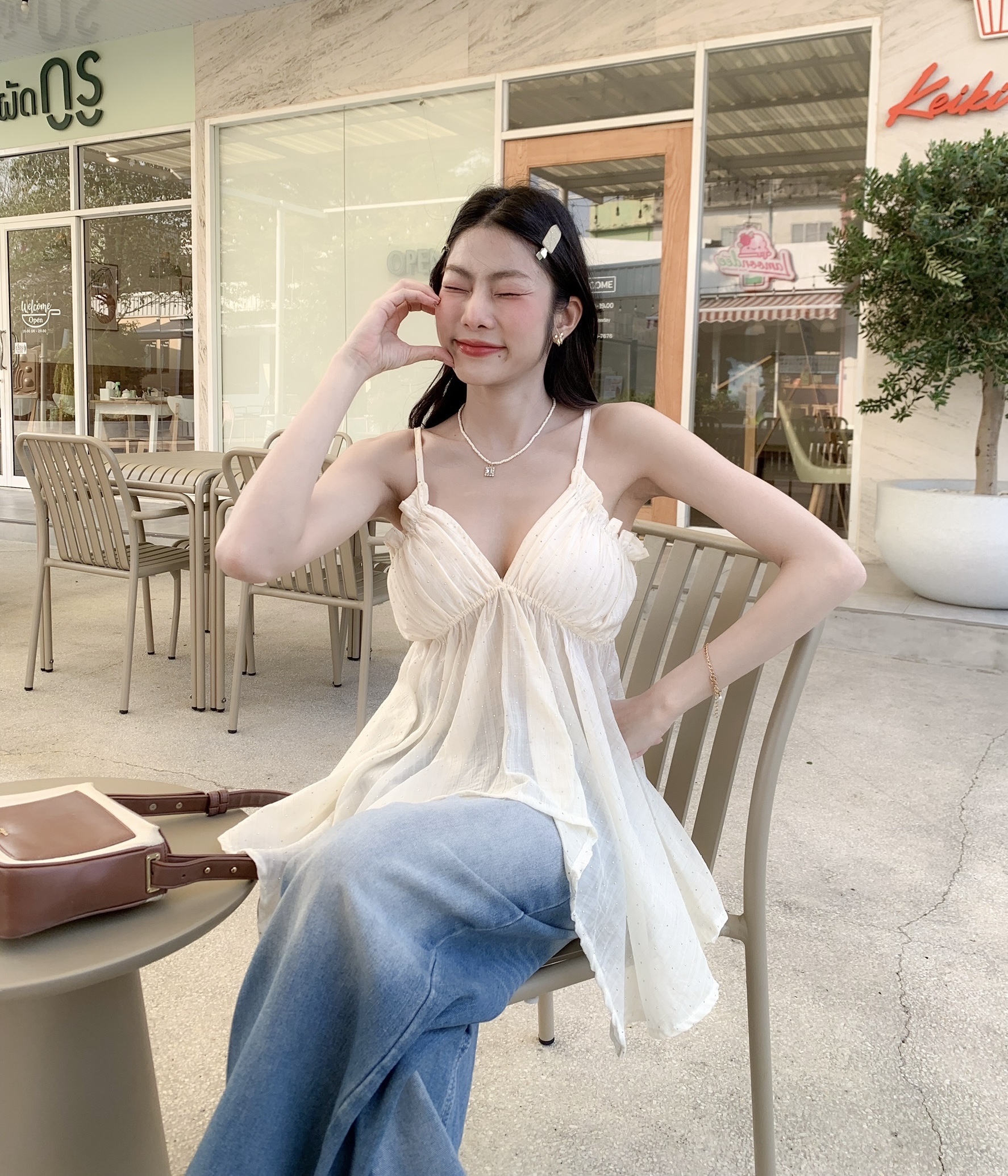 (Blossom top) 🦋🤍 เสื้อสายเดี่ยวตัวยาว