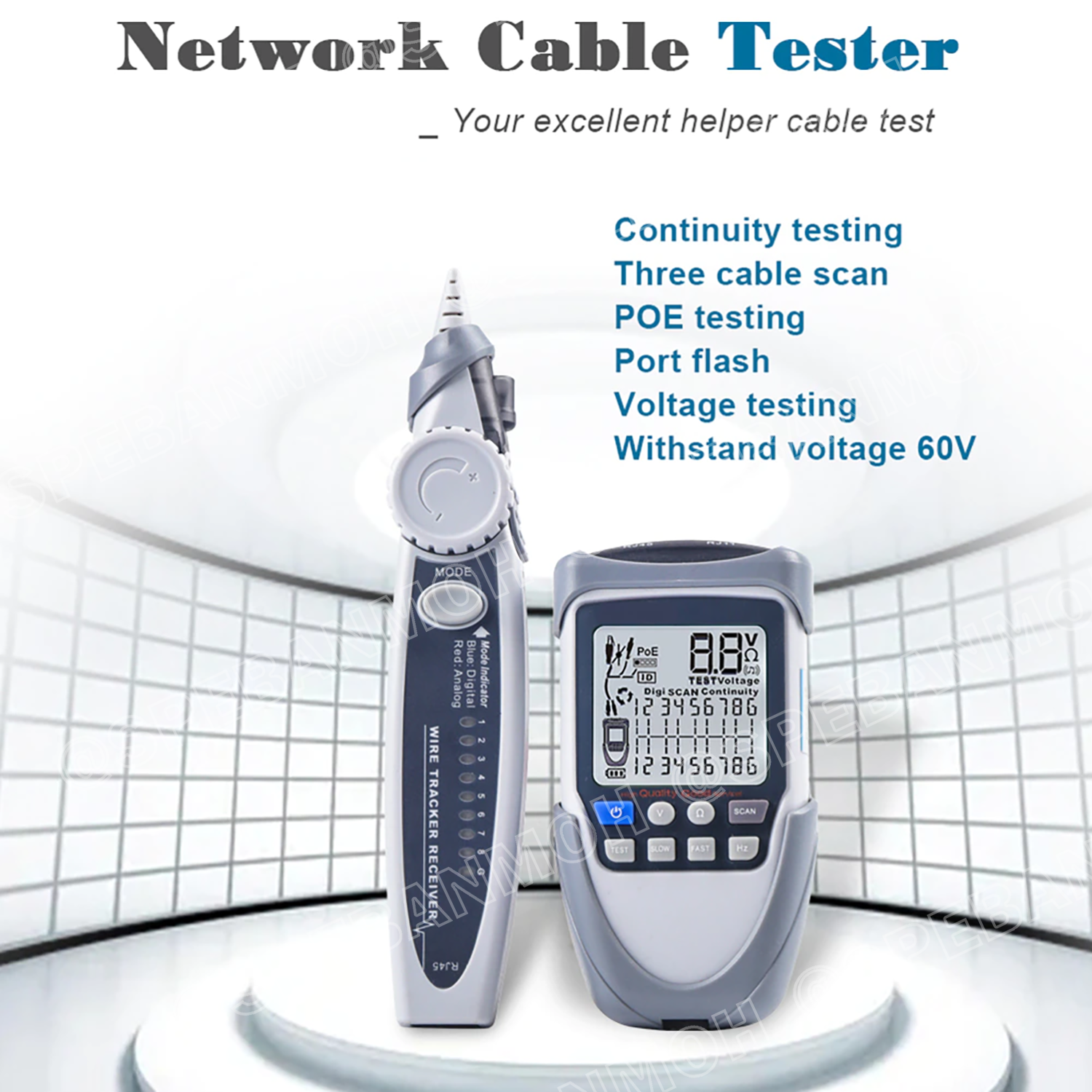 ET-613 ตัวทดสอบสายเคเบิล ทดสอบ Poe เครือข่ายเครื่องติดตามความต่อเนื่องของแบตเตอรี่ขั้วตรวจสอบ POE Test Multi-Ftion เครื่องทดสอบสายเคเบิล LCD Network Cable Tester Wire Tracker Continuity Battery Voltage Polarity Check POE Test Multi-function Cable Tester