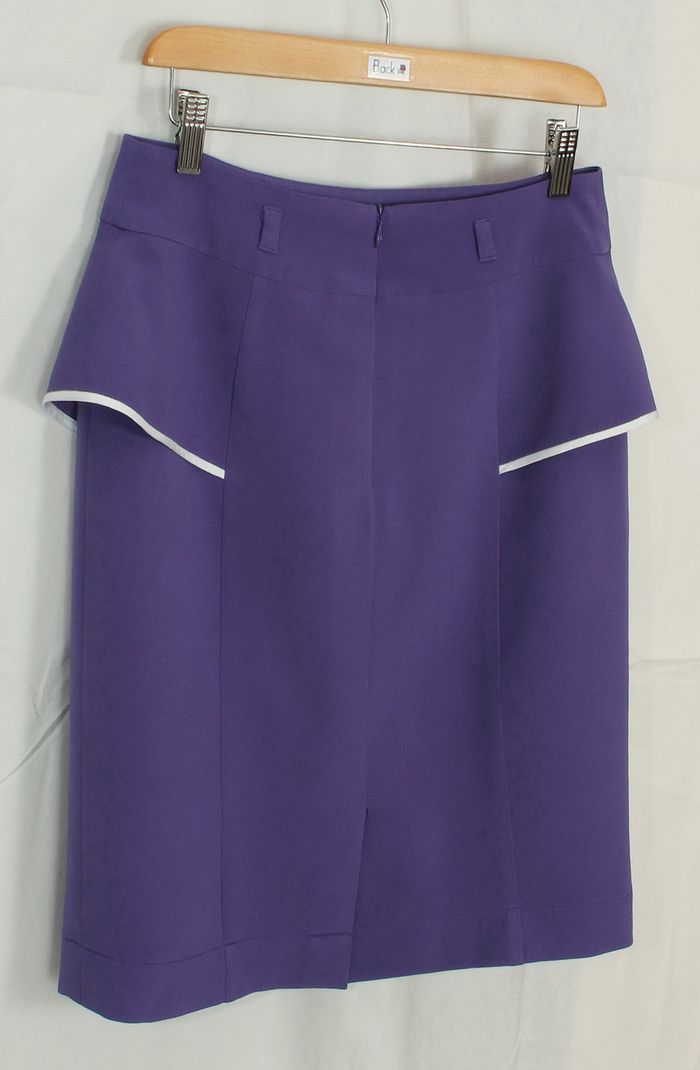 SK-194 กระโปรงแฟชั่น&ทำงาน ทรงสอบแต่งระบาย ผ้าไหมอิตาลีสีม่วง