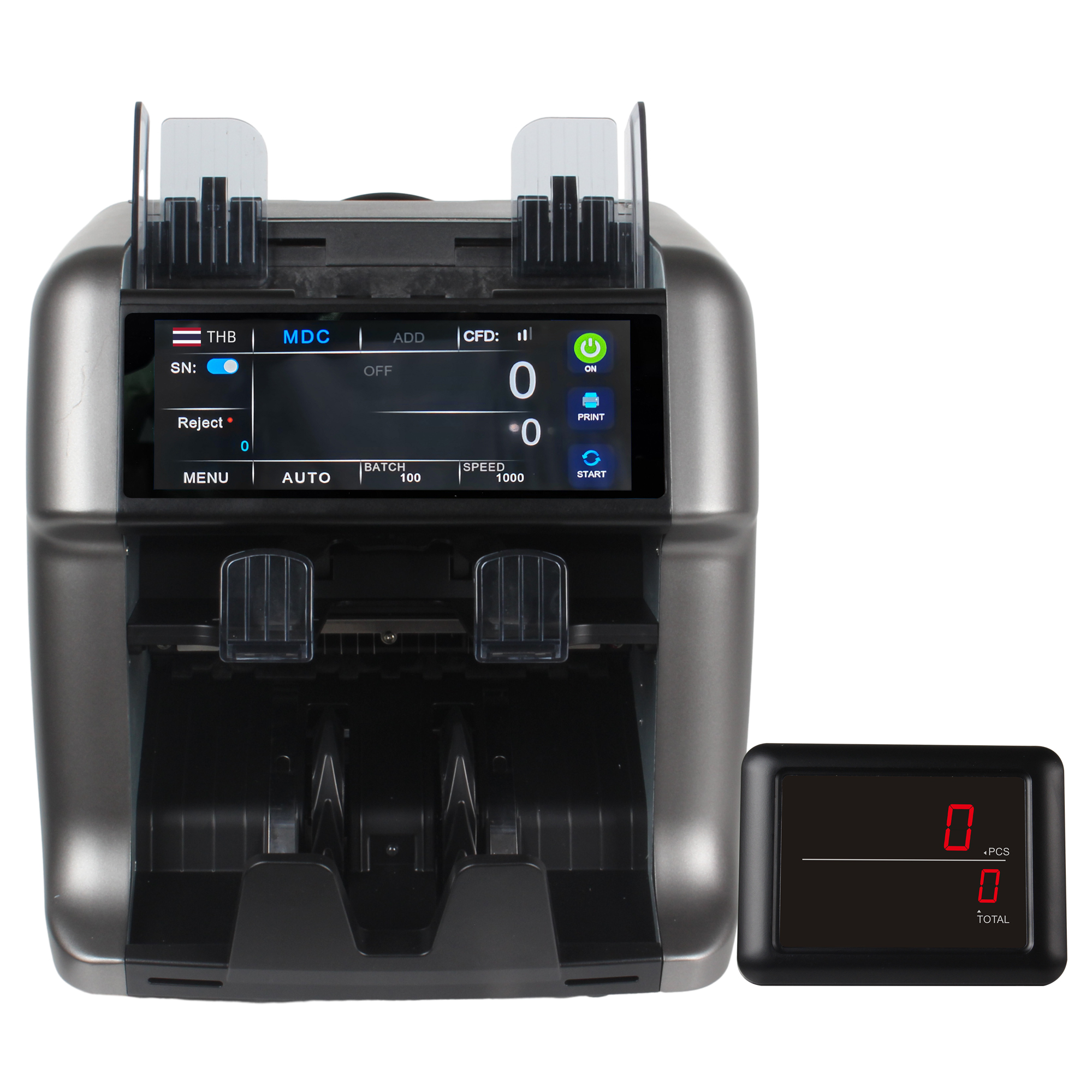 Uni-SMART US-195 เครื่องนับมูลค่าธนบัตร นับเงิน พร้อมตรวจธนบัตรปลอม แบบป้อนหน้าเครื่อง Banknote counter Front loading