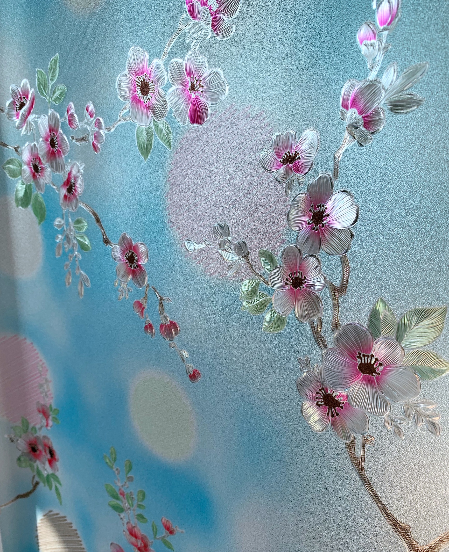 PVC สูญญากาศติดกระจก ซากุระ 3D Pink Blossom หน้ากว้าง 90 cm x 100cm (สั่งมากกว่า 1m ตัดยาวต่อเนื่อง)