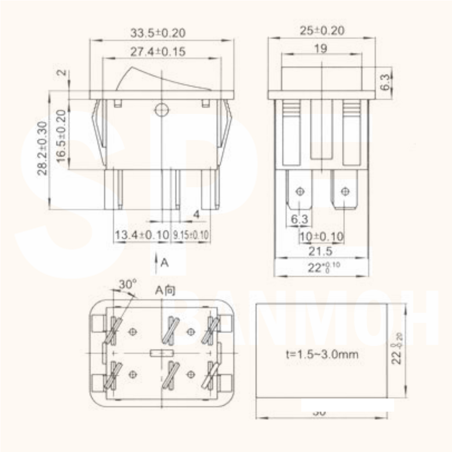 [ 2 ชิ้น ] KCD4-RN-203D ดำ Black เด้ง Spring Return สวิทช์กระดก มาตรฐาน UL Standard หนา 6 ขา 3 จังหวะ (ON)-OFF-(ON) KCD4-203 6ขา หนา ไม่มีไฟ No-Lamp On Off On 3 ตำแหน่ง KCD4-203 KCD4-203N 15A 250V สวิทช์ กระดก KCD4 203 ใหญ่ 6 ขา On Off On เปิด ปิด เปิด 6