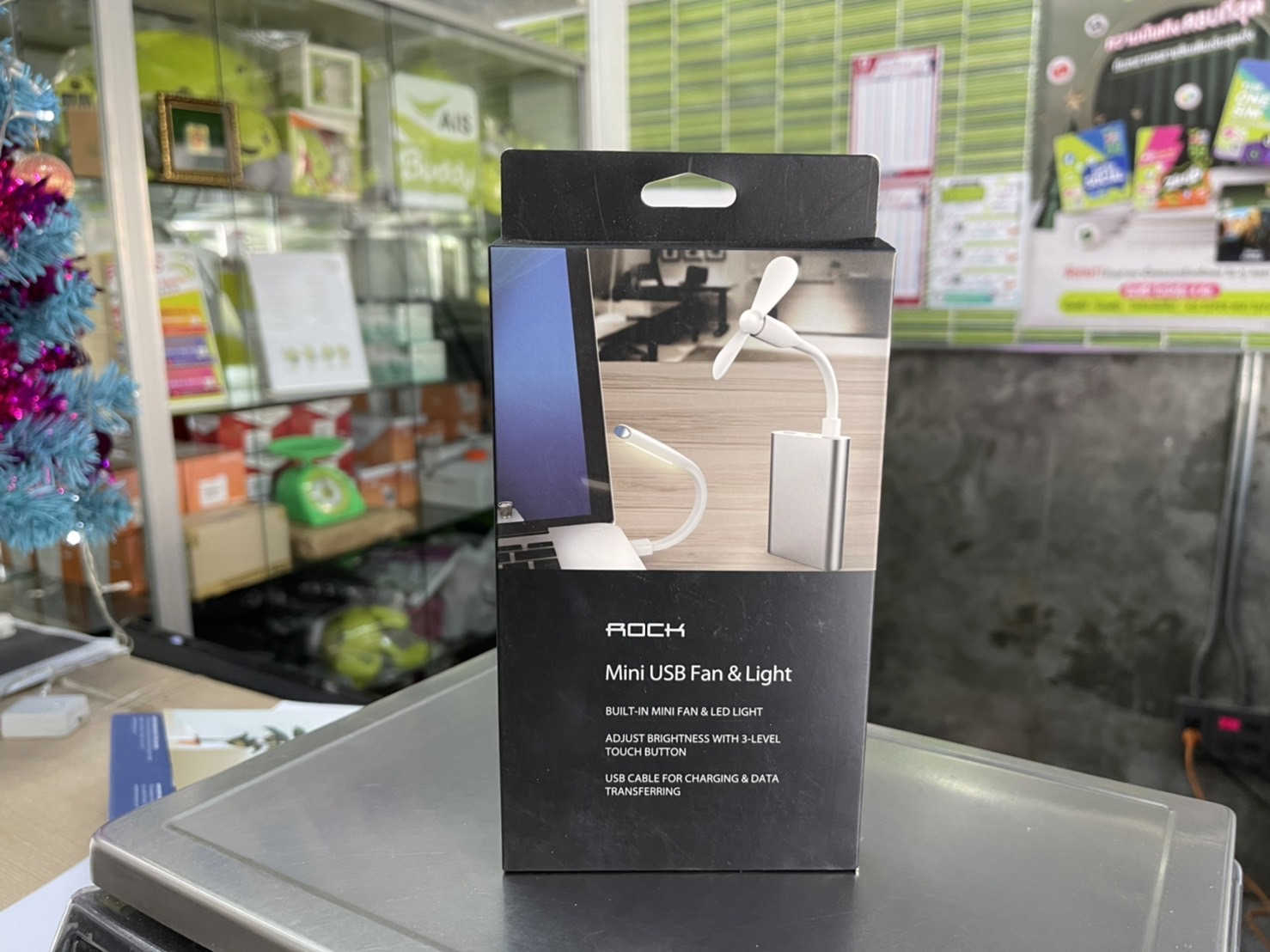 Rock Space Mini USB fan & Light White BUILT-IN MINI FAN &LED LIGHT รับประกัน 1 เดือน