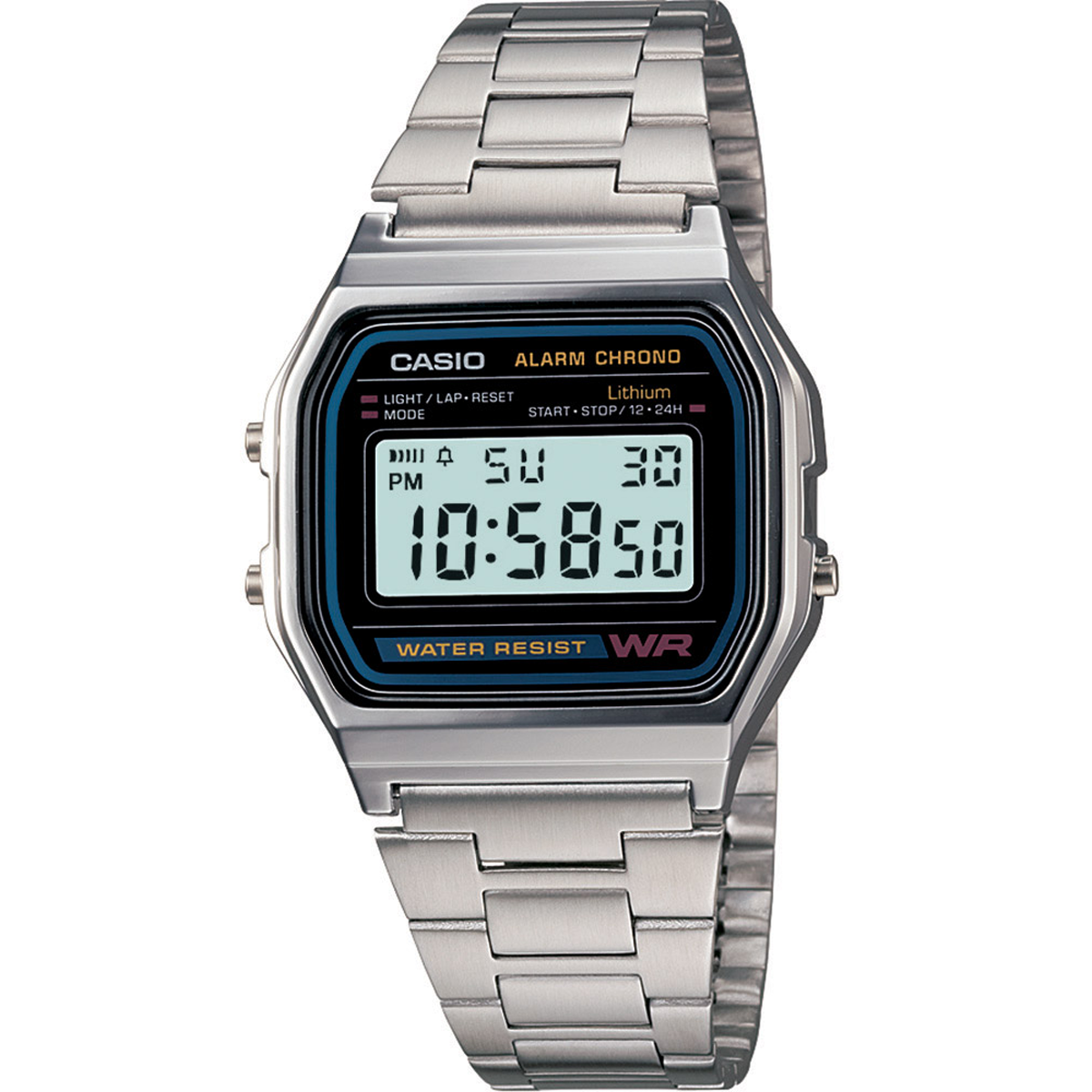 CASIO Classic รุ่น A158WA-1DF สีเงิน สายสแตนเลส สินค้าของเเท้ รับประกันศูนย์ CMG