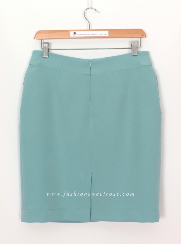 SK-470 กระโปรงทรงสอบ ผ้า Double Twist สีฟ้าพาสเทล