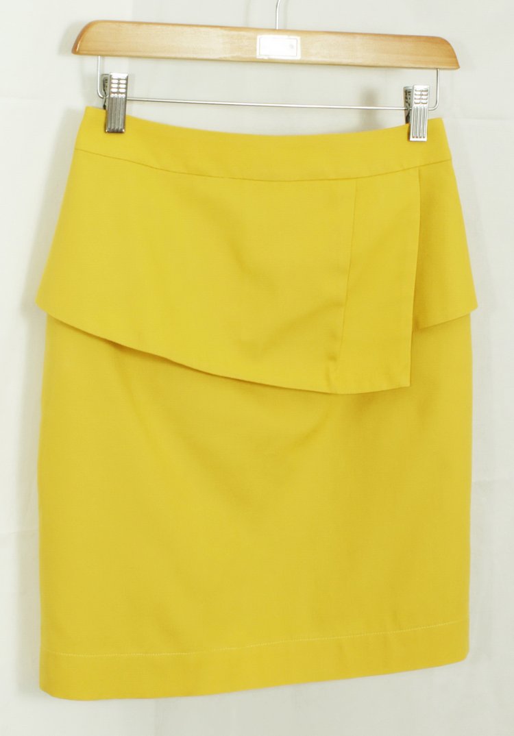 SK-114 กระโปรงแฟชั่น&ทำงาน ทรงสอบ ผ้าคอตต้อนญี่ปุ่นผสมลินิน สีเหลือง