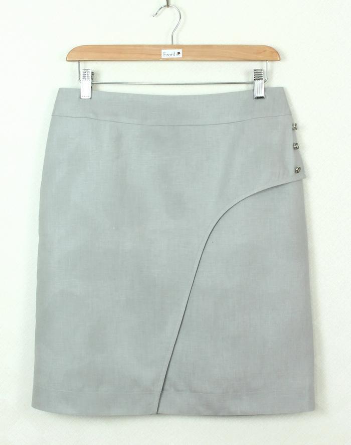 SK-252 กระโปรงแฟชั่น&ทำงาน ทรงสอบป้ายซ้อนกัน ผ้าลินินญี่ปุ่นสีเทา